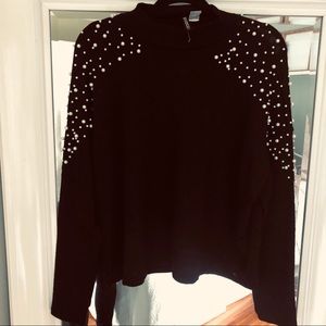 Black Sweater with Pearl Beading on shoulders